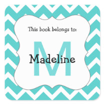 Chevron Monogram Bookplate Sticker teal