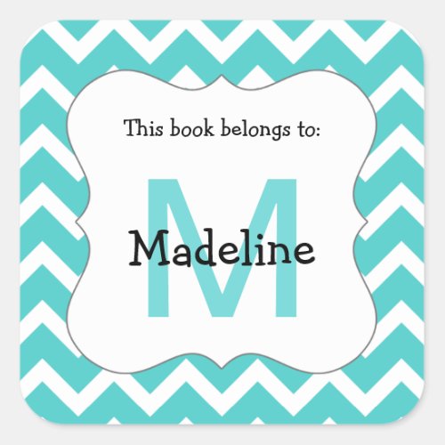 Chevron Monogram Bookplate Sticker teal