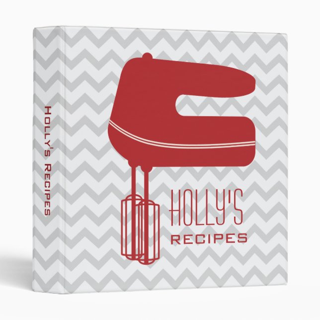 Chevron Monogram Red Hand Mixer Recipe Binder (Front/Spine)