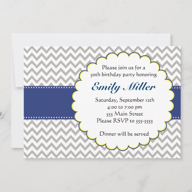 Chevron Navy Blue Birthday Invitation (Front)