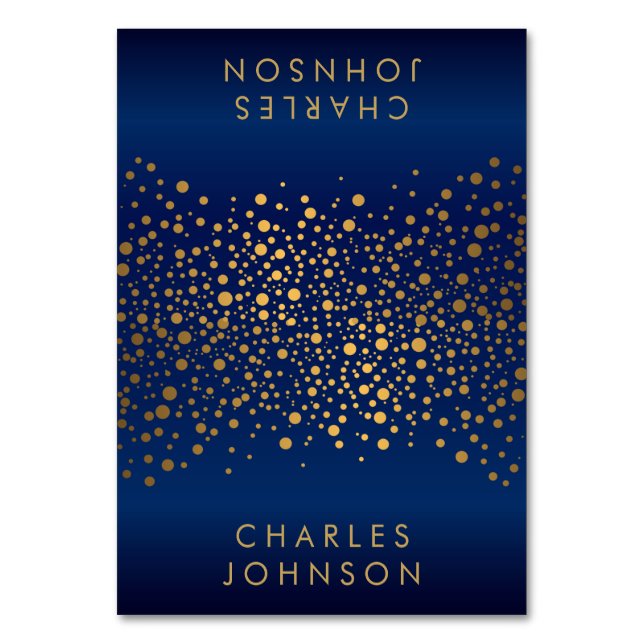 Chevron Navy Blue & Gold Confetti Dots Place Cards (Front)
