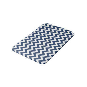 Chevron Navy Blue White Modern Pattern Bath Mat