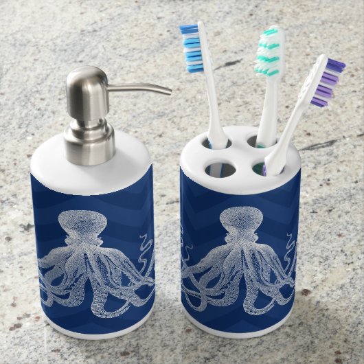 Chevron Octopus DK Soap Dispenser And Toothbrush Holder (Front)