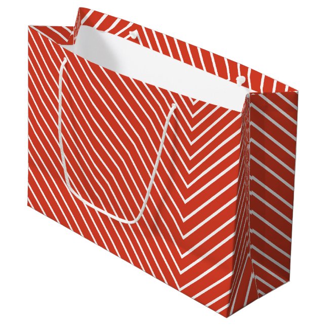 Chevron orange and white large gift bag (Front Angled)
