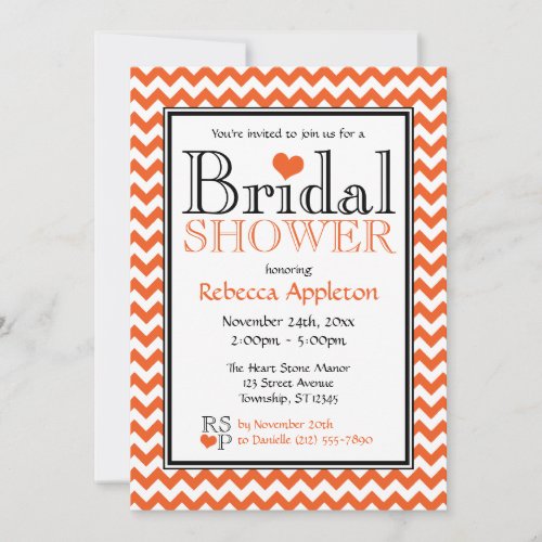 Chevron Orange &amp; White Bridal Shower Invitation