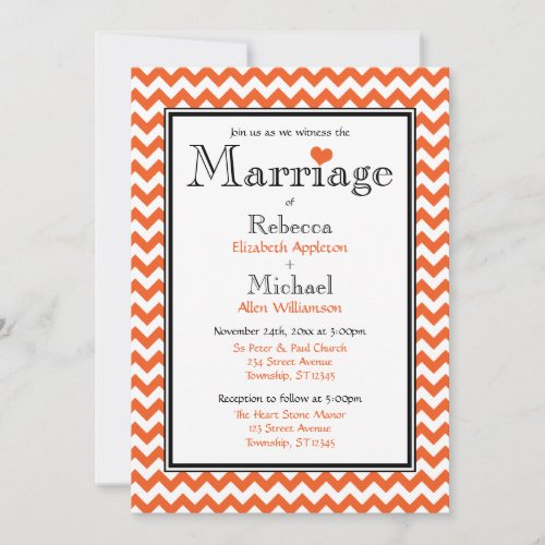 Chevron Orange  White Wedding Invitations