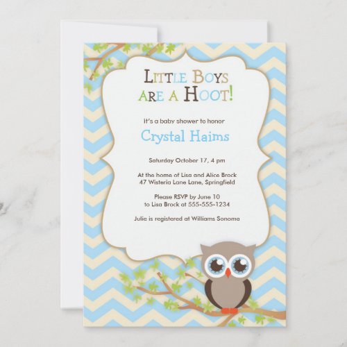 Chevron Owl Themed Baby Shower Invitations - Boy