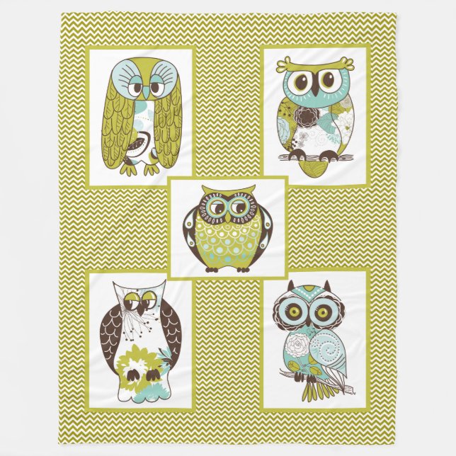 Chevron Owls Fleece Blanket (Front)