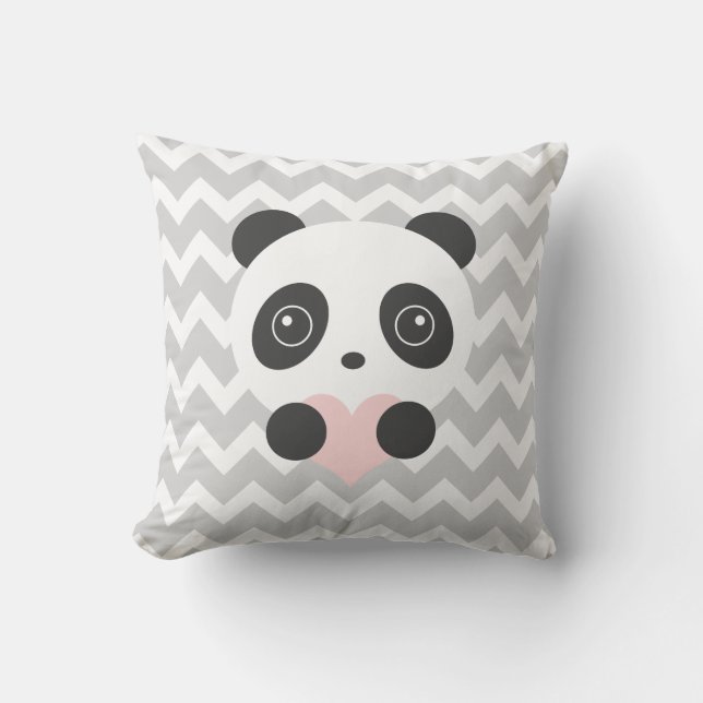 Chevron Panda Heart Cushion (Front)