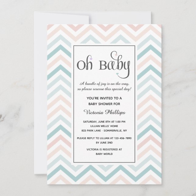 Chevron Pastel Baby Shower Invitation (Front)