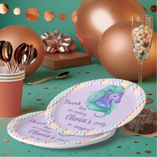 Chevron Pastel Magical Unicorn Kids Birthday Party Paper Plates