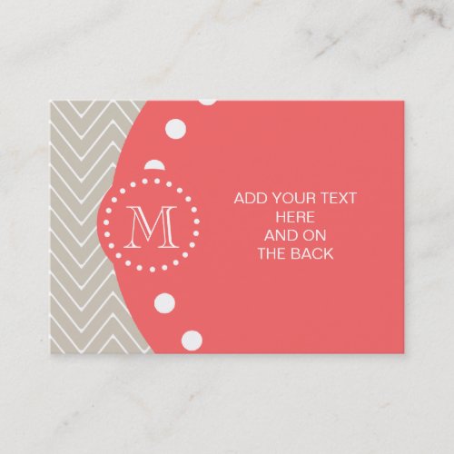 Chevron Pattern 2A Monogram Beige Coral Business Cards