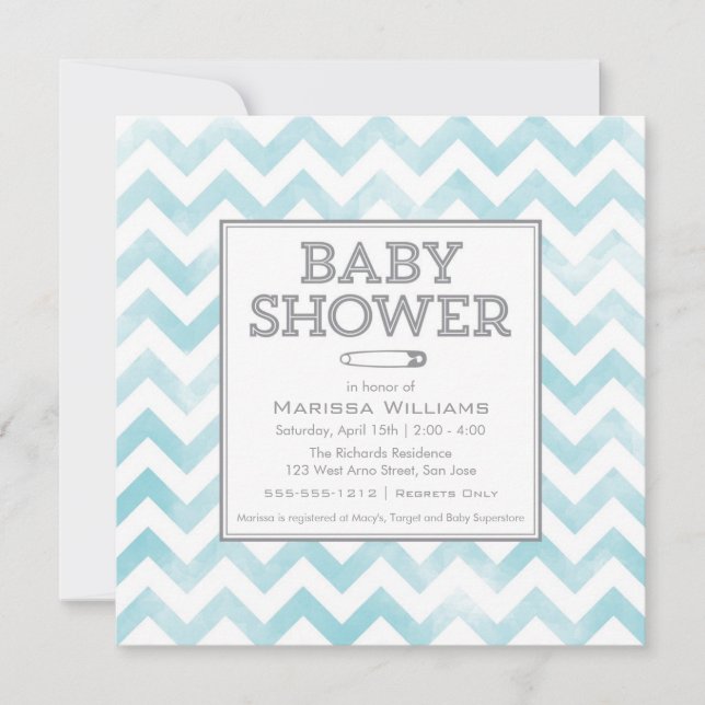Chevron pattern Baby Shower invitation, aqua Invitation (Front)
