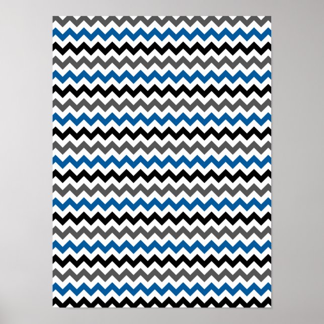 Chevron Pattern Background Blue Gray Black White Poster (Front)