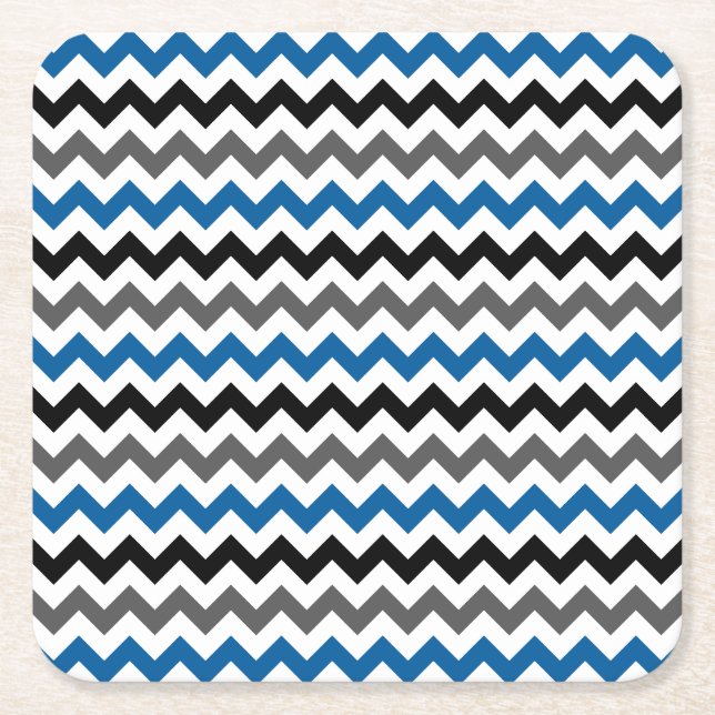 Chevron Pattern Background Blue Gray Black White Square Paper Coaster (Front)