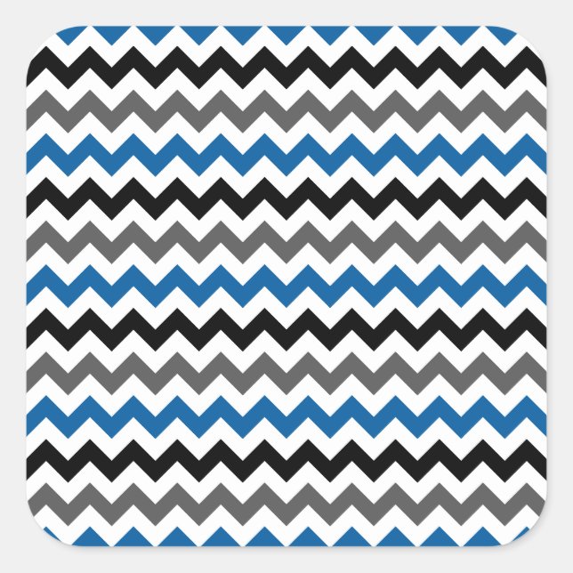 Chevron Pattern Background Blue Gray Black White Square Sticker (Front)