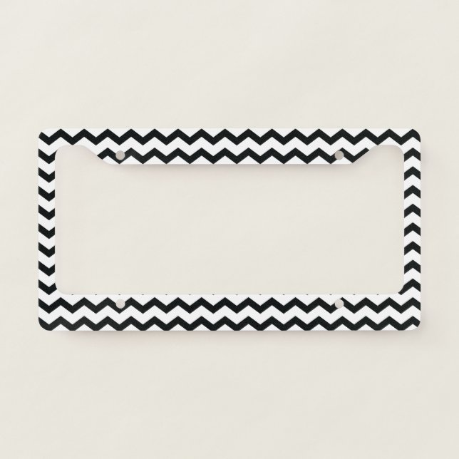 Chevron Pattern Black and White License Plate Frame (Front)
