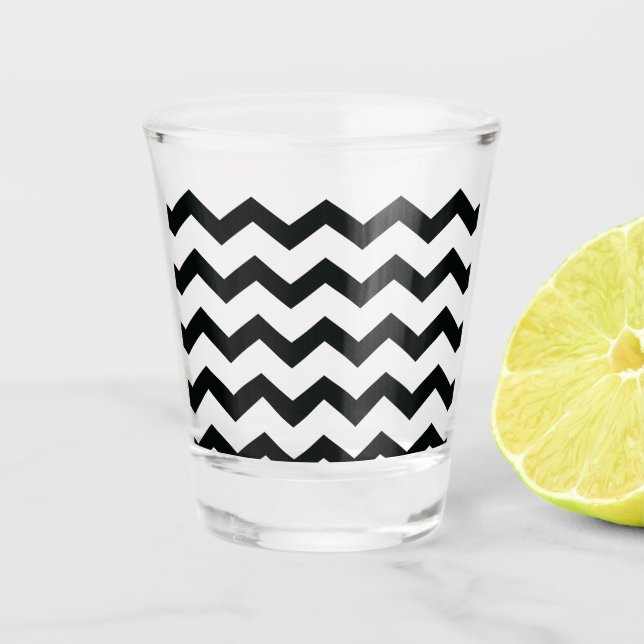 Chevron Pattern Black and White Shot Glass (Front)