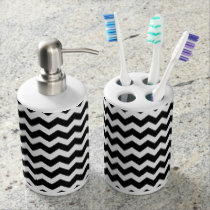 Chevron Pattern Black and White Soap Dispenser & Toothbrush Holder Chevron Pattern Black and White Soap Dispenser & Toothbrush Holder