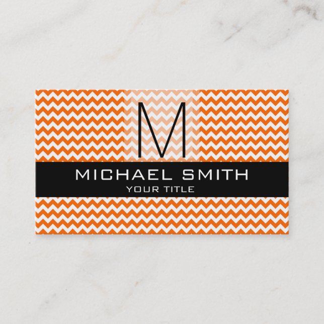 Chevron Pattern Black Modern Monogram #10 Business Card (Front)
