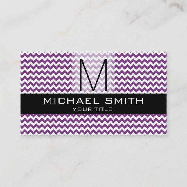 Chevron Pattern Black Modern Monogram #6 Business Card (Front)