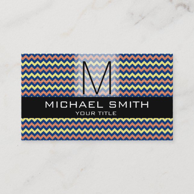 Chevron Pattern Black Modern Monogram #9 Business Card (Front)