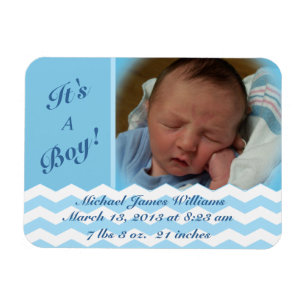 Chevron Pattern Boy Birth Announcement Magnet