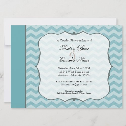 Chevron Pattern Bracket Frame Teal Couple's Shower Announcements