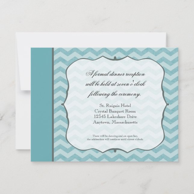 Chevron Pattern Bracket Frame Teal Reception Card (Front)