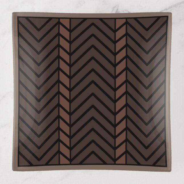 Chevron Pattern Brown Trinket Tray (Front)