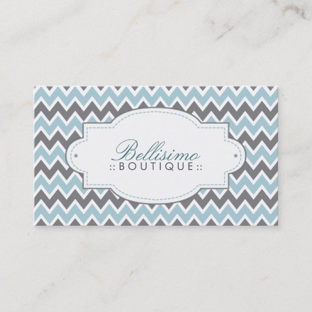 Chevron Pattern Business Card (blue/grey) (Front)