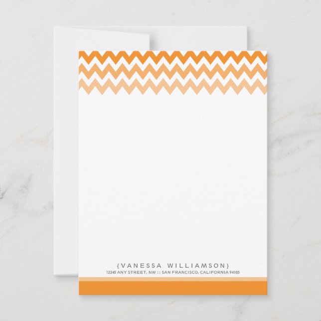 Chevron Pattern Custom Flat Note Cards (orange) (Front)