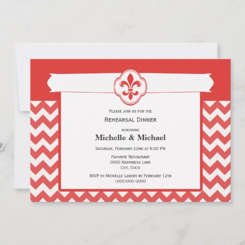 Chevron Pattern Fleur de Lis Event Red and White Announcement