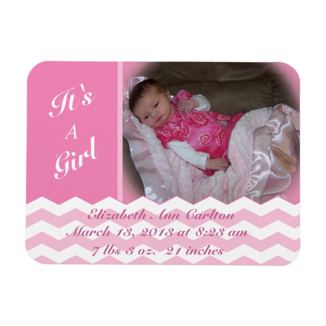 Chevron Pattern Girl Birth Announcement Magnet (Horizontal)