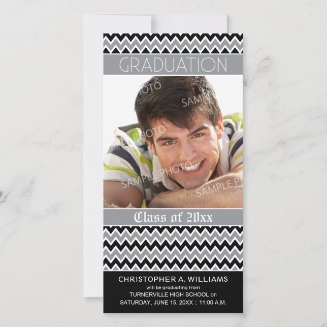 Chevron Pattern Graduation Announcement (black) (Front)