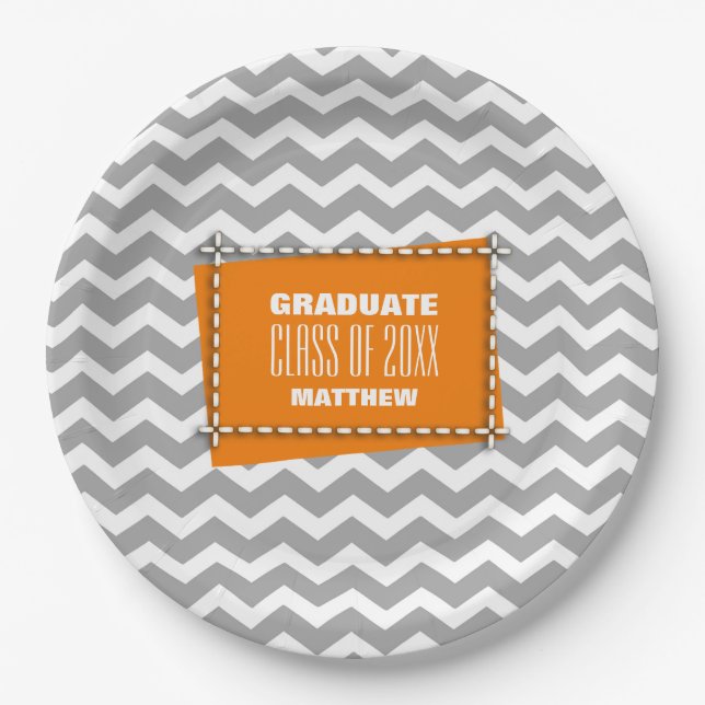 Chevron Pattern Graduation Party Paper Plates (Front)