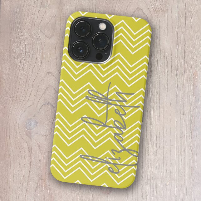 Chevron Pattern - Gray funky Script Name iPhone Case (Creator Uploaded)