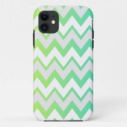 Chevron pattern green teal aqua ombre elegant iPhone 11 case