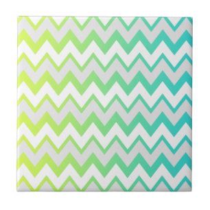 Chevron pattern green teal aqua ombre elegant ceramic tile