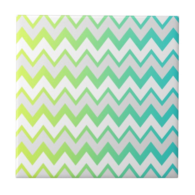 Chevron pattern green teal aqua ombre elegant ceramic tile (Front)