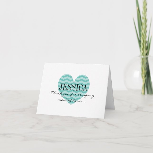Chevron pattern heart maid of honor thank you card (Front)