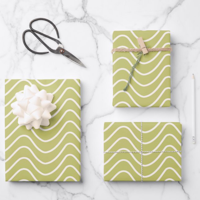 Chevron Pattern Lime Green Minimal Line Wrapping Paper Sheets (Front)