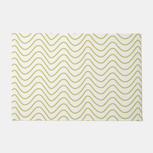 Chevron Pattern Lime Green on Cream White Zigzag Doormat (Front)