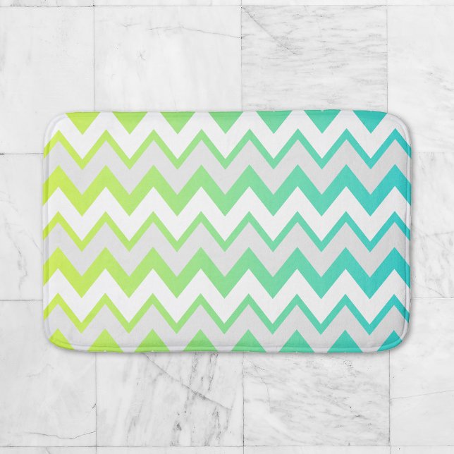 Chevron pattern lime green teal aqua ombre elegant bathroom mat (Creator Uploaded)