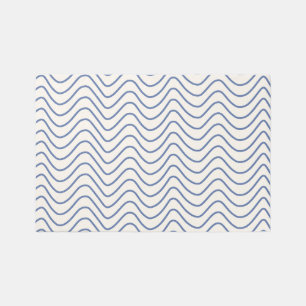 Chevron Pattern Minimal Line Blue on Cream White Rug