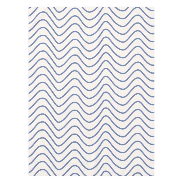 Chevron Pattern Minimal Line Blue on Cream White Tablecloth (Front)