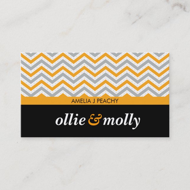 chevron pattern modern bold grey black orange business card (Front)