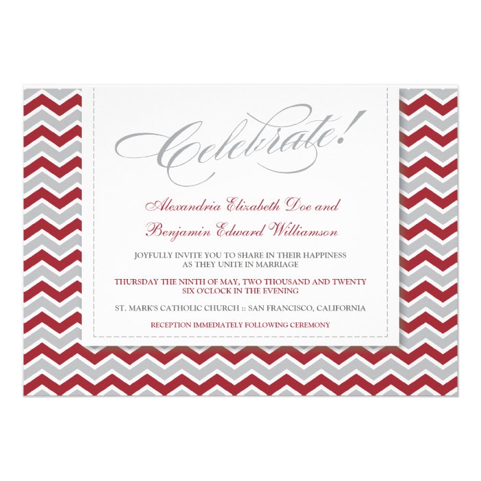 Chevron Pattern Modern Wedding Invitation (red)