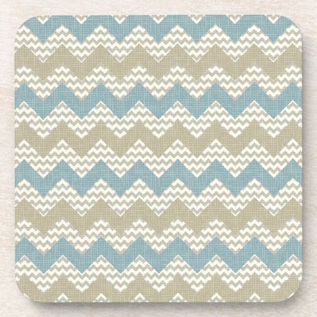 Chevron pattern on linen texture beverage coaster (Front)