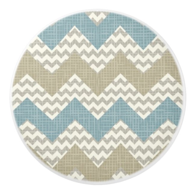 Chevron pattern on linen texture ceramic knob (Front)